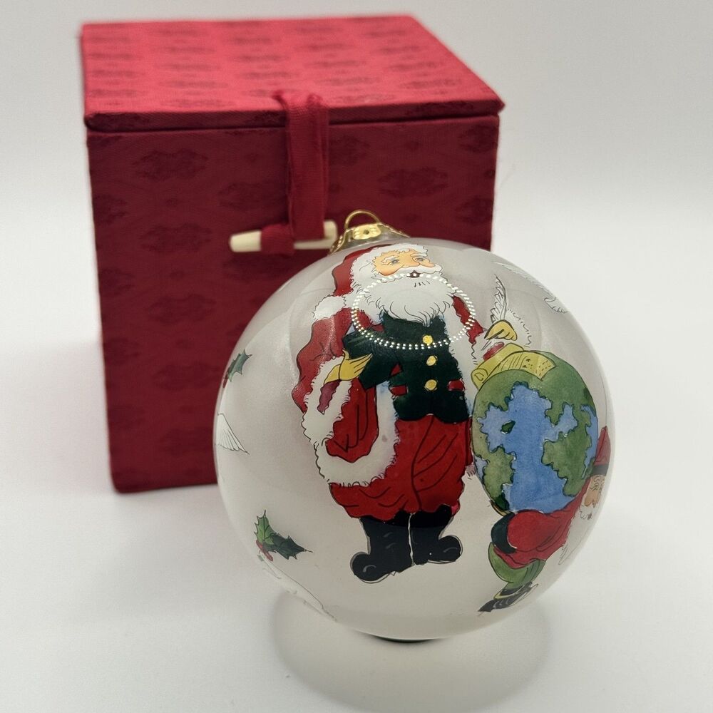 Vintage FIGI Inside Art Santa World Globe Peace Doves Glass Christmas Ornament